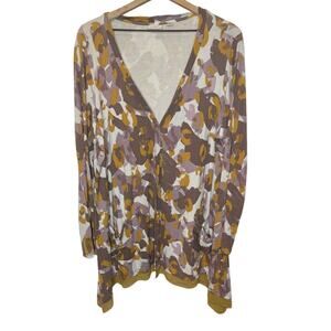 LOGO LORI GOLDSTEIN Women's PLUS 1X Printed Abstract Button Cardigan